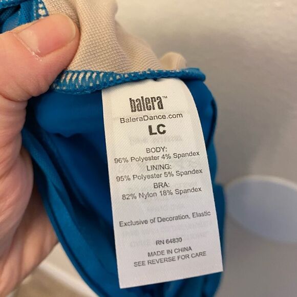 WEISSMAN Balera Dance Costume teal Culotte Unitard With Mesh MJ11187 Child LC - Picture 7 of 10